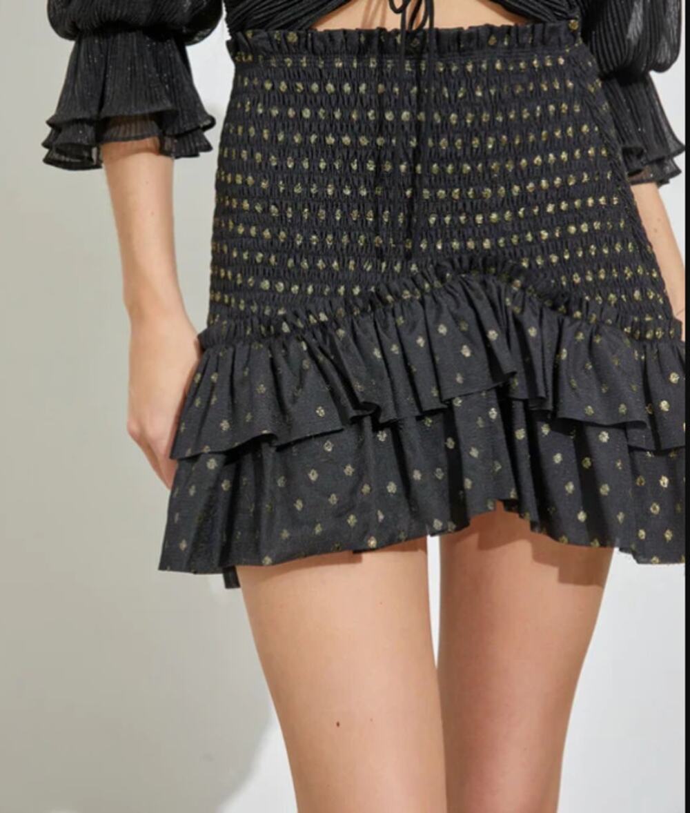 Re:named mini wiggle skirt Size Medium double ruffle hem Elastic stretch NEW